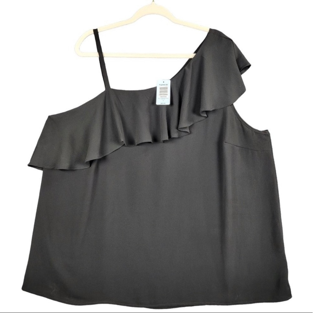 Torrid Black One Shoulder Crepe Flounce Top 3x